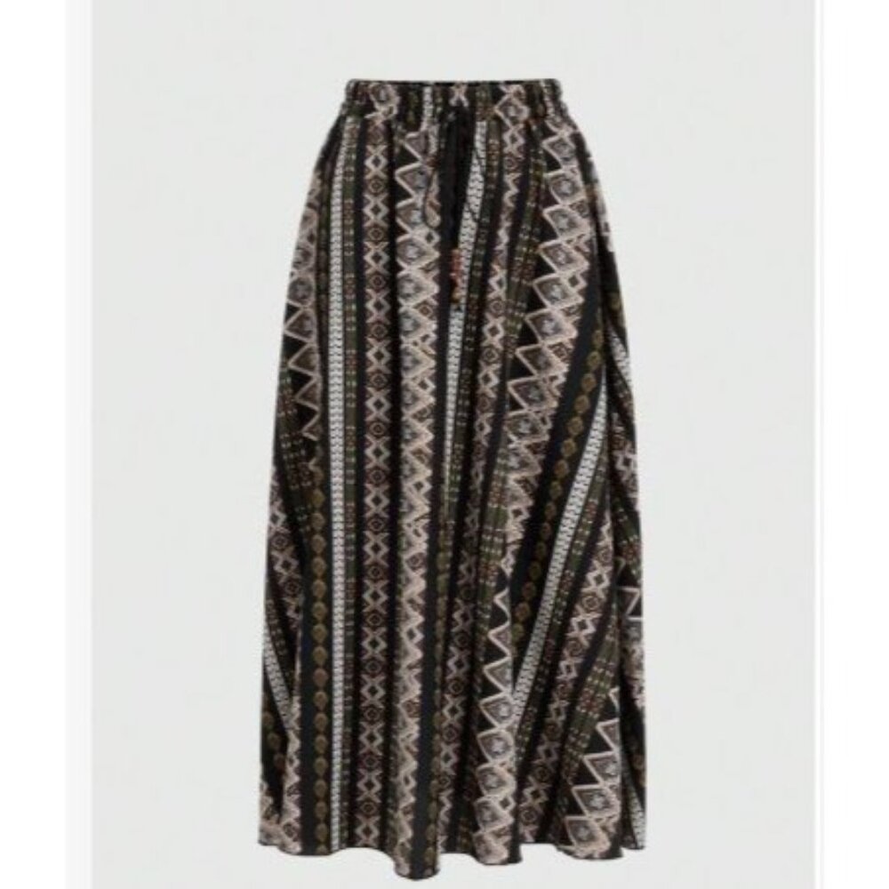 Maxi Skirt Womens Small S Black‎ Multicolor Geometric Tribal Elastic Waist